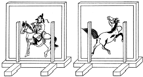 馬形の障子（左 裏，右 表）〈鳳闕見聞図説〉