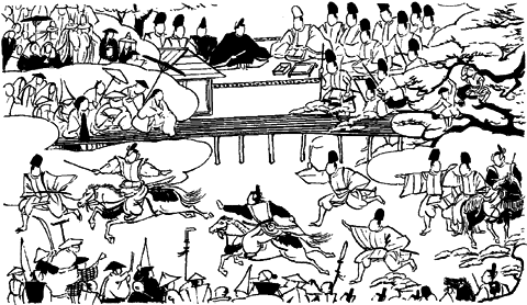 競馬<b>①</b>〈風俗図屏風 東京国立博物館蔵〉