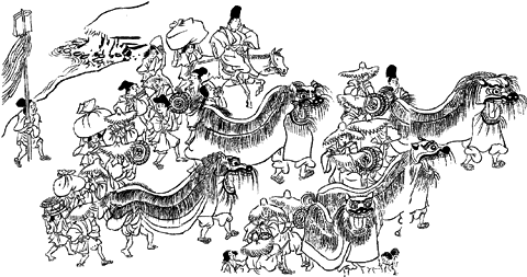 獅子舞<b>①</b>〈年中行事絵巻〉